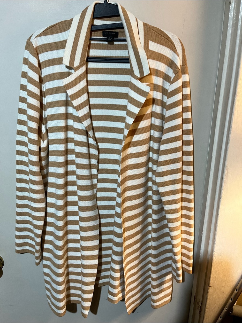 Ann Taylor White & Mustard Striped Open-Front Blazer Size Large